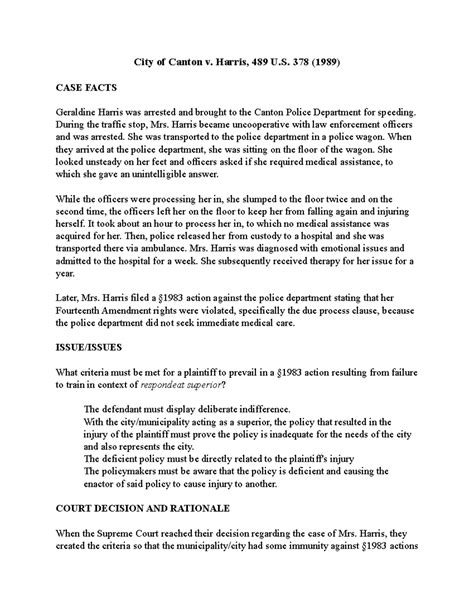 city of canton v. harris|Law of the Case: Canton v. Harris, U.S. Supreme Court, No. 86.